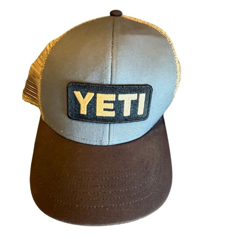 YETI Trucker Hat Gray Brown Mesh Snapback Cap